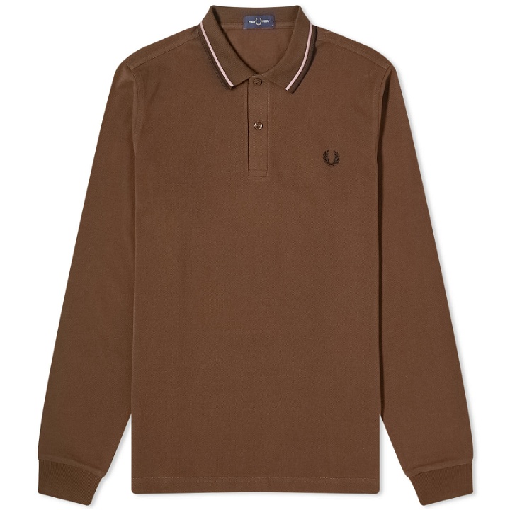 Photo: Fred Perry Men's Long Sleeve Twin Tipped Polo Shirt in Burnt Tobacco