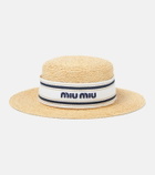 Miu Miu Logo raffia boater hat