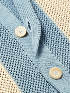 Piacenza Cashmere - Camp-Collar Striped Crochet-Knit Cotton Shirt - Blue