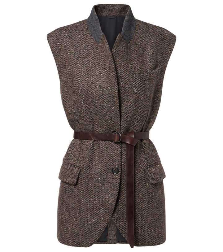 Photo: Brunello Cucinelli Monili herringbone sequined wool-blend vest