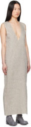 Gabriela Coll Garments Gray No.61 Linen V-Neck Midi thatDress