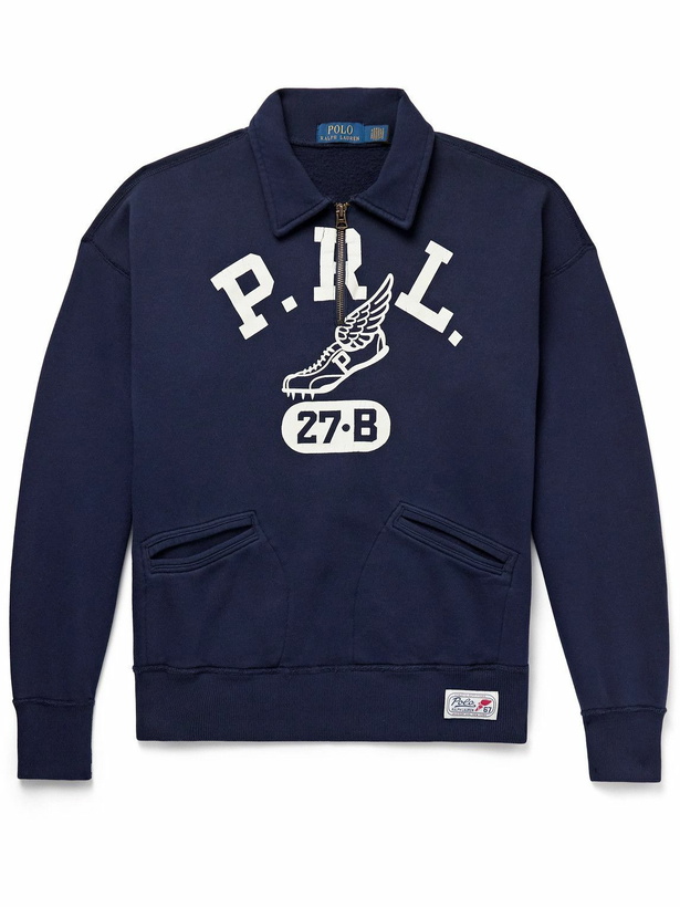 Photo: Polo Ralph Lauren - Logo-Print Cotton-Blend Jersey Half-Zip Sweatshirt - Blue