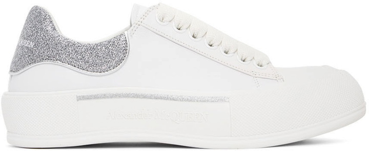 Photo: Alexander McQueen White & Silver Deck Lace-Up Plimsoll Sneakers