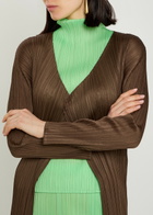 Pleats Please Issey Miyake Pleated Woven Coat Brown