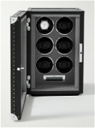 Rapport London - Romer Studded Leather-Wrapped Cedar and Glass Watch Winder - Black