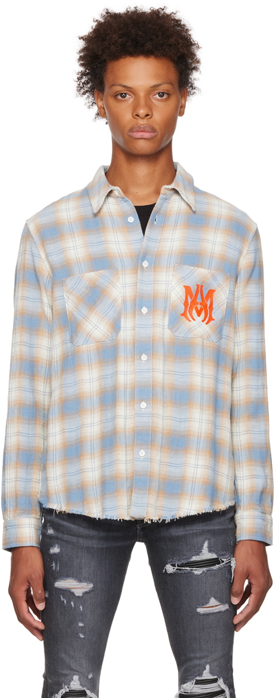 AMIRI Blue Stencil Plaid Shirt