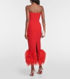 Rasario Feather-trimmed strapless crêpe midi dress