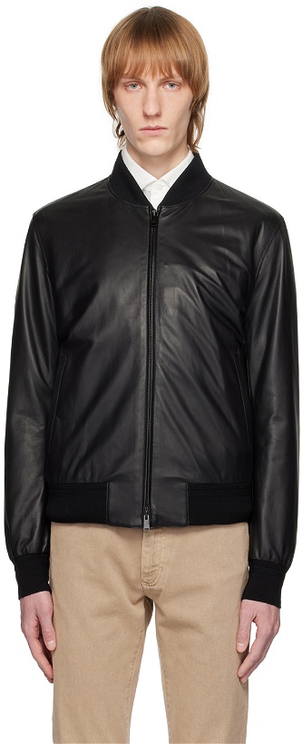 Photo: ZEGNA Black Zip Leather Jacket