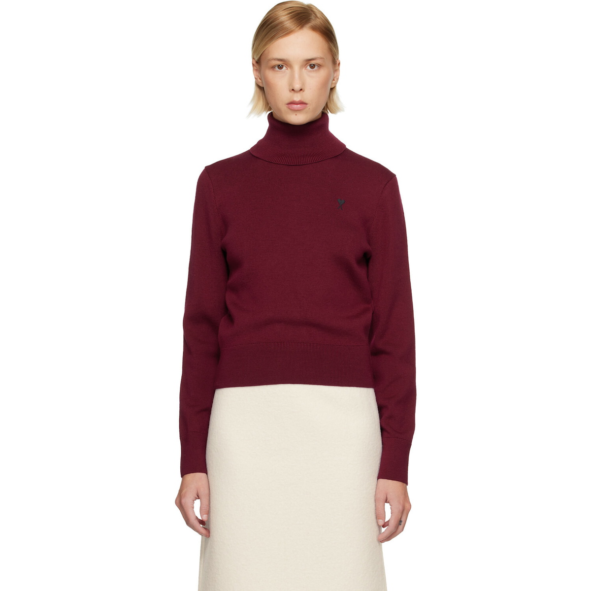 AMI Paris Burgundy Wool Ami de Coeur Turtleneck
