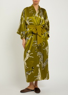 Olivia Von Halle Queenie Printed Silk Robe - Olive - One Size