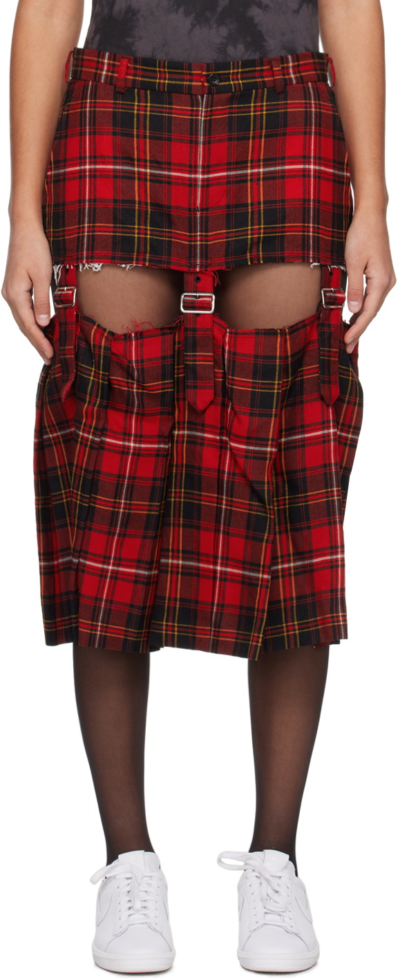 Black Comme des Garçons Red Cutout Midi Skirt
