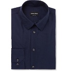 Giorgio Armani - Dark-Blue Slim-Fit Silk-Shantung Shirt - Men - Blue