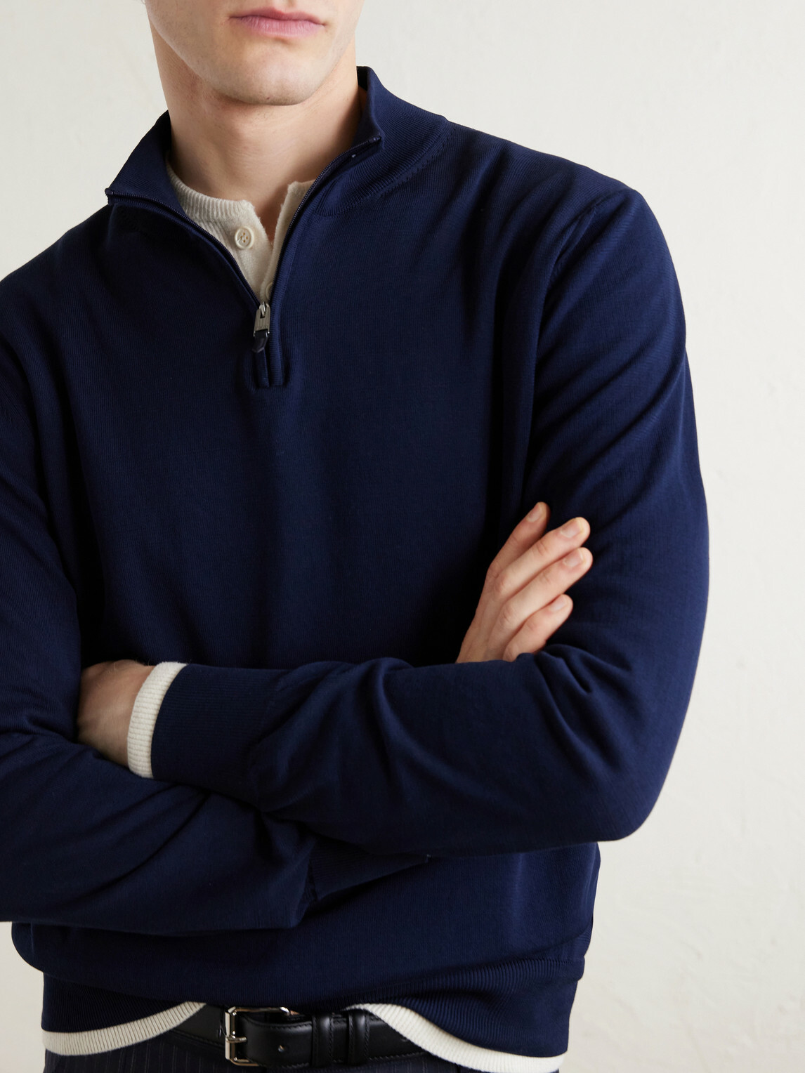 Canali - Cotton Half-Zip Sweater - Blue