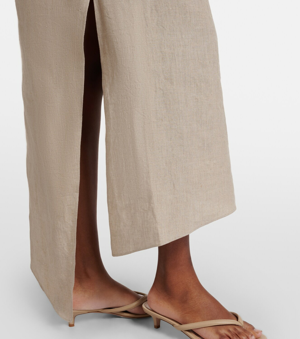 Coperni Floral-appliqué asymmetric linen maxi dress