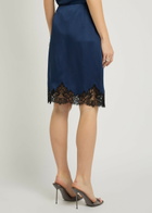 Stella Mccartney Iconic Lace-trimmed Satin Knee-length Wrap Skirt Navy