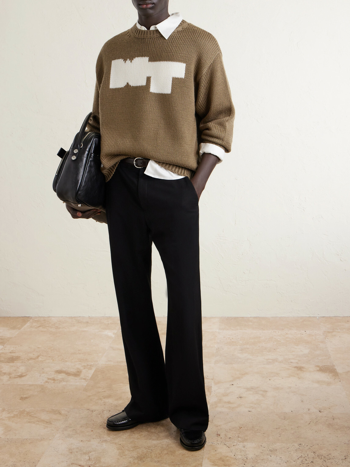 WTAPS - Logo-Intarsia Ribbed-Knit Sweater - Neutrals