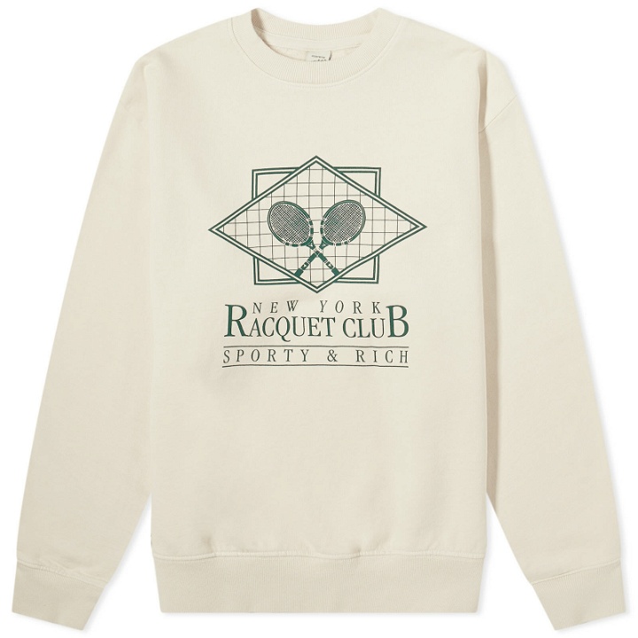 Photo: Sporty & Rich Men's NY Racquet Club Crew Sweat in Cream/Forest