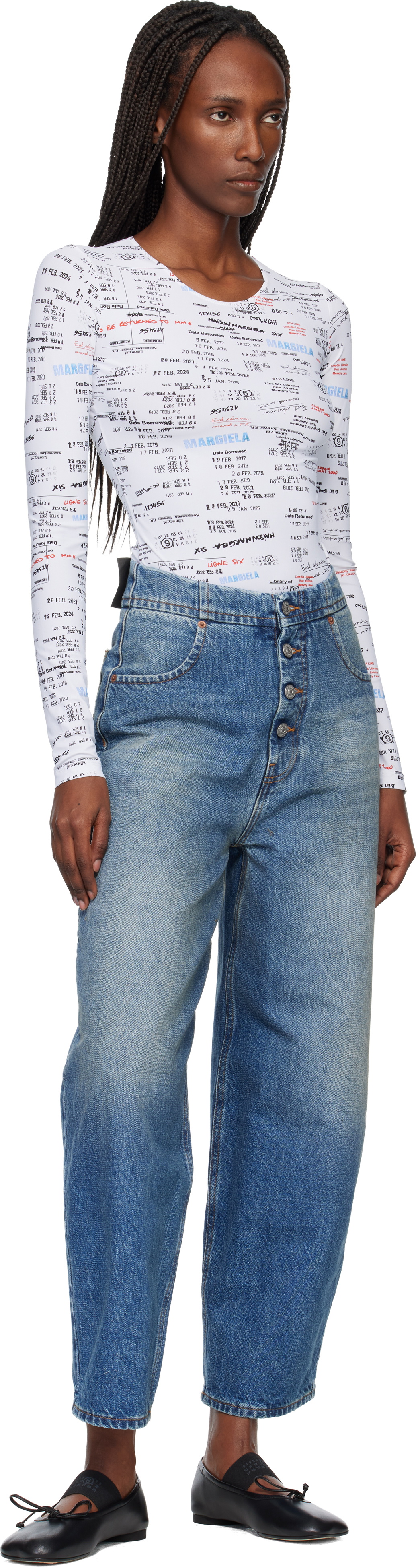 MM6 Maison Margiela White & Black Scoop Neck Bodysuit