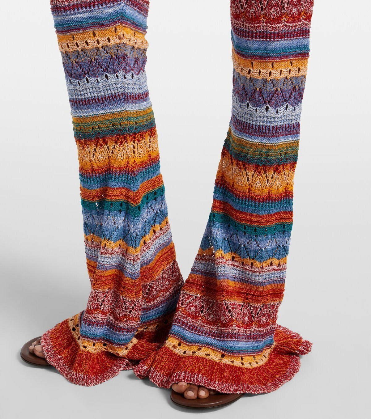 Etro Crochet striped cotton flared pants