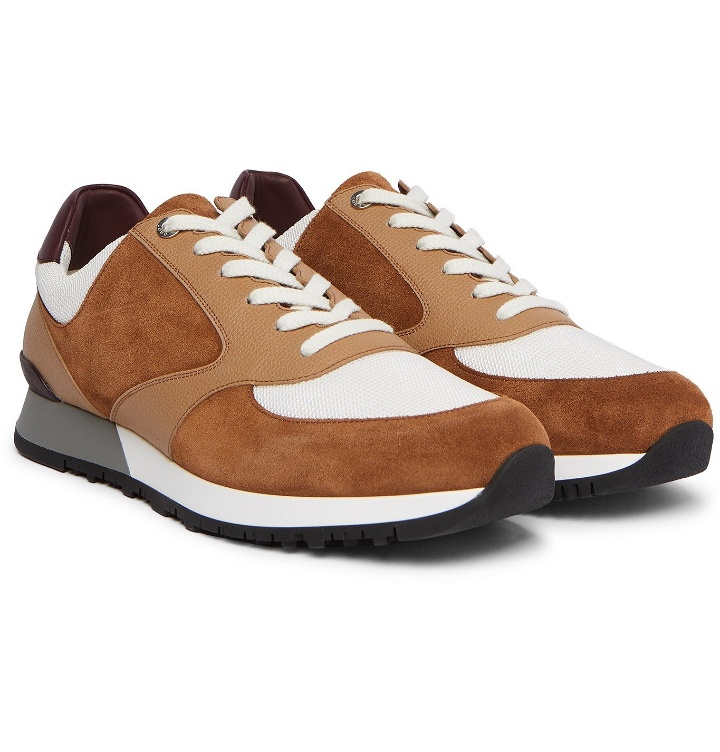 Photo: John Lobb - Foundry Suede, Textured-Leather and Mesh Sneakers - Brown