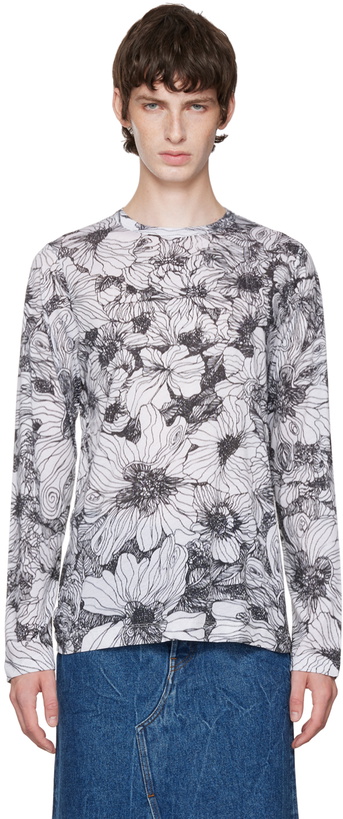 Photo: Dries Van Noten White Floral Long Sleeve T-Shirt