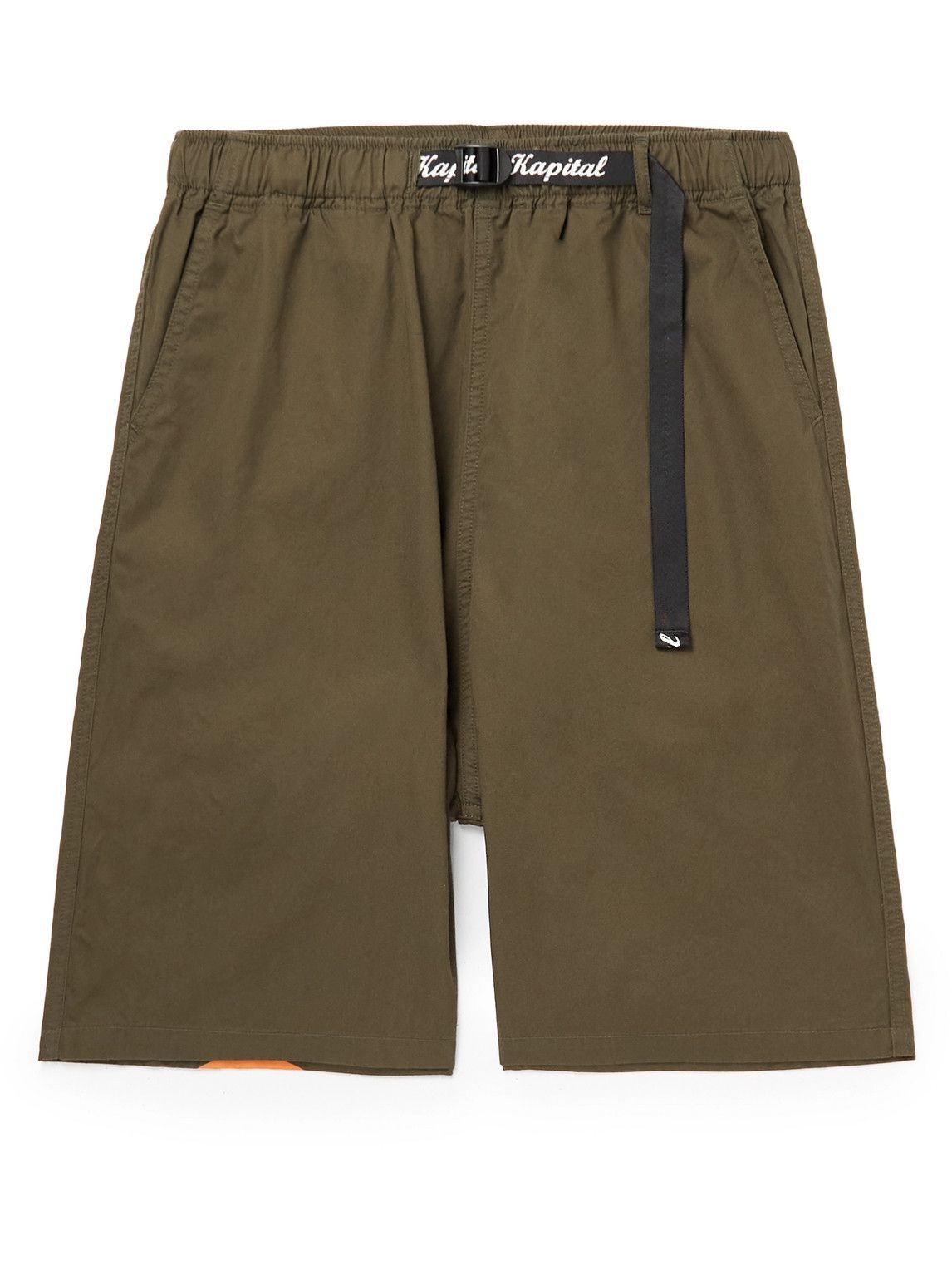 Photo: KAPITAL - Wide-Leg Belted Logo-Print Cotton-Twill Bermuda Shorts - Green