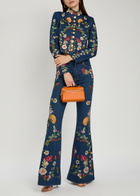 Alice + Olivia Emerson Floral-embroidered Stretch-denim Jacket Blue