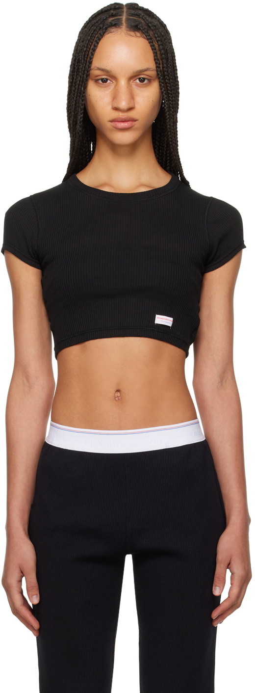 ALEXANDER WANG, Cropped Long Sleeve Ribbed Cotton T-Shirt