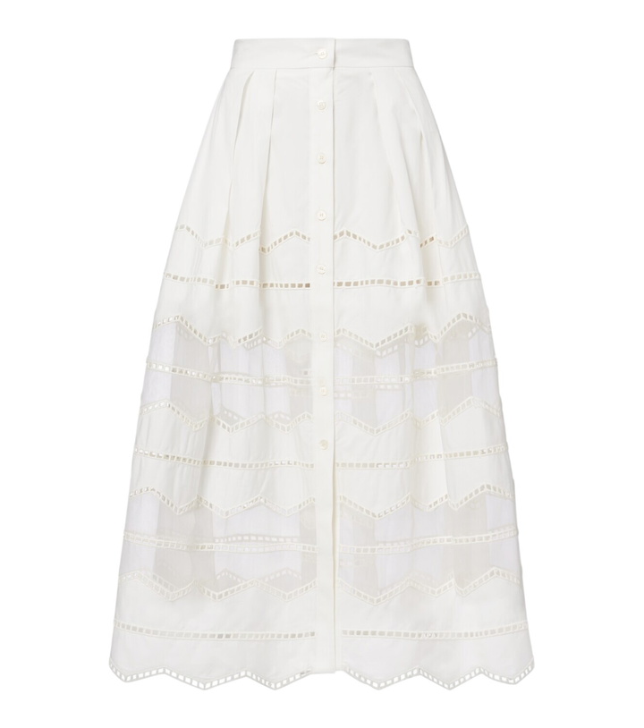 Photo: Elie Saab Organza-trimmed cotton midi skirt