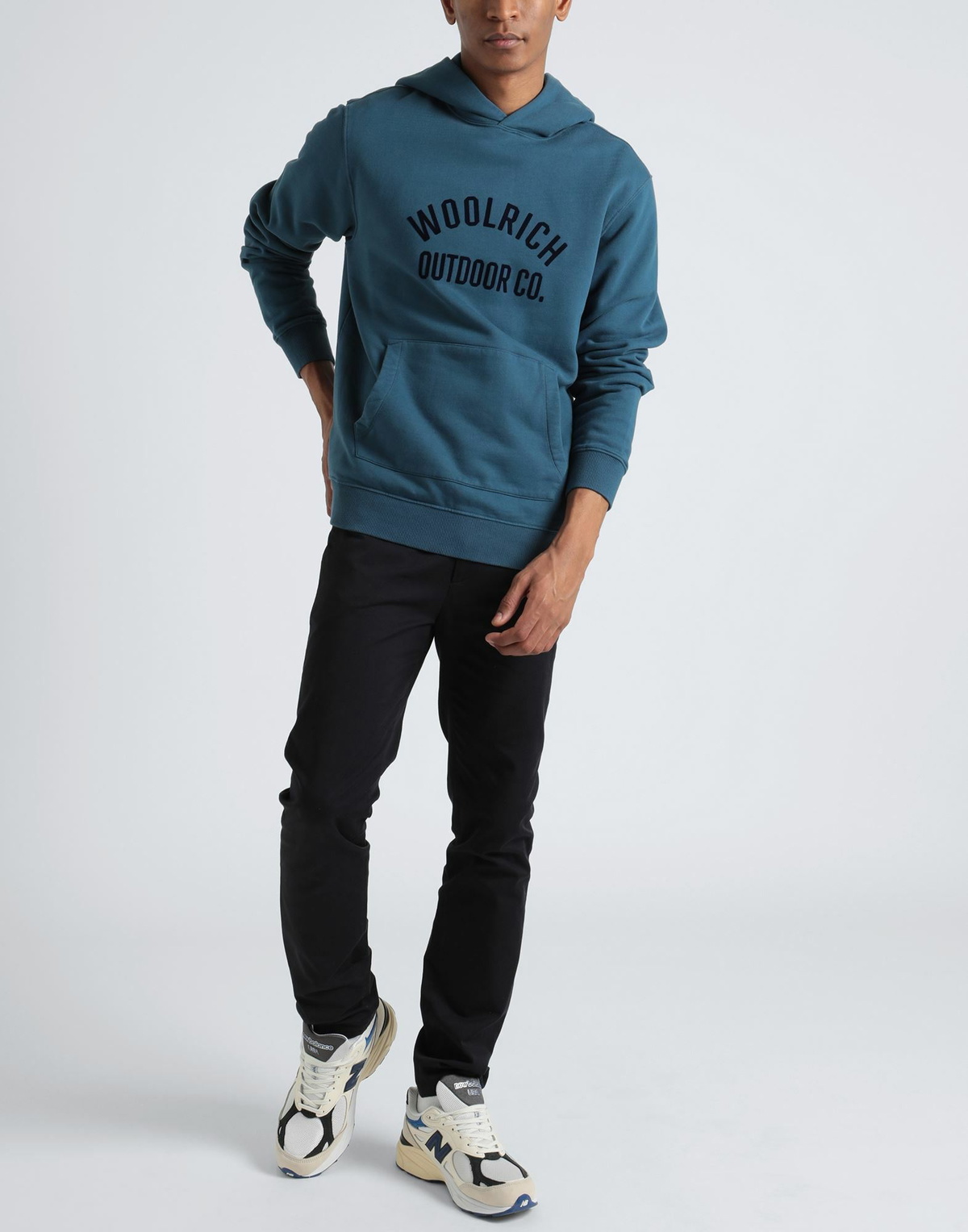 Woolrich Organic Cotton Script Hoodie Mens Sweatshirt Slate in Blue