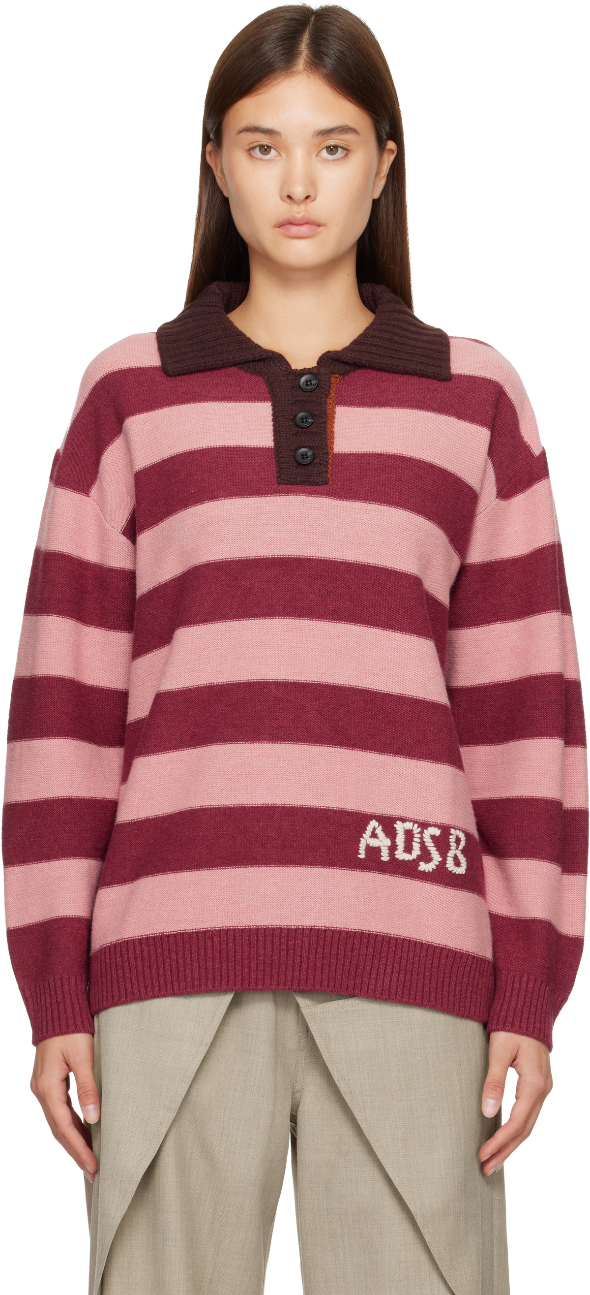 Andersson Bell Pink Loose-Fit Stripe Collar Polo
