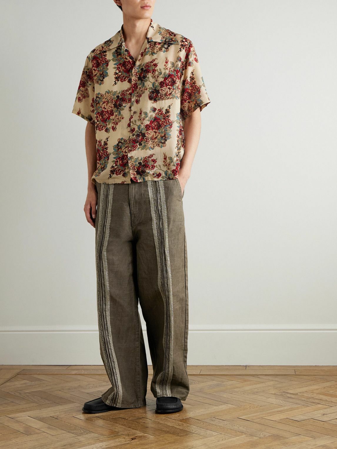 KAPITAL - Wide-Leg Studded Jacquard Jeans - Green KAPITAL