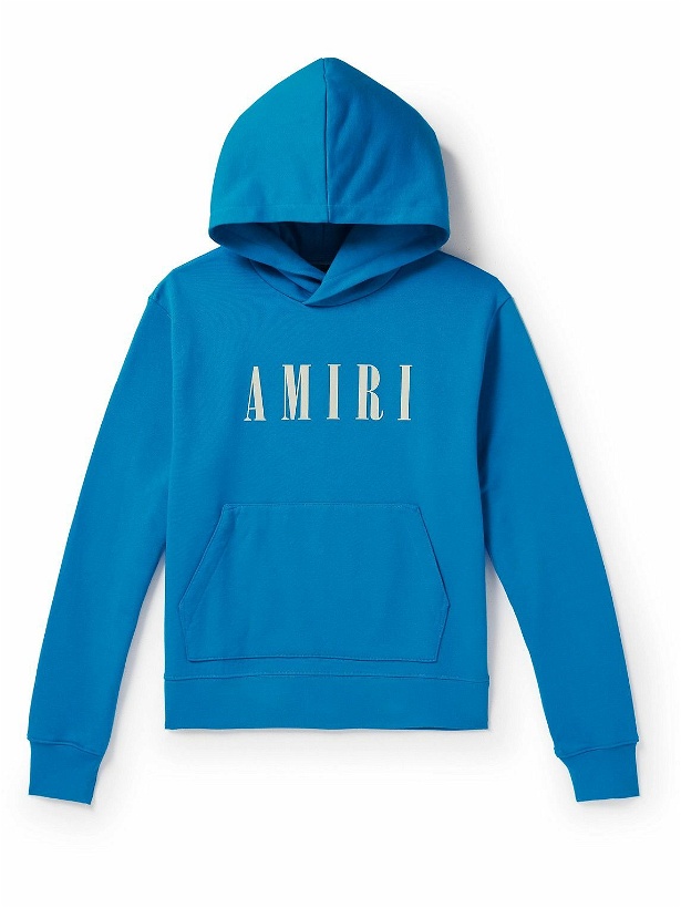 Photo: AMIRI - Logo-Print Cotton-Jersey Hoodie - Blue