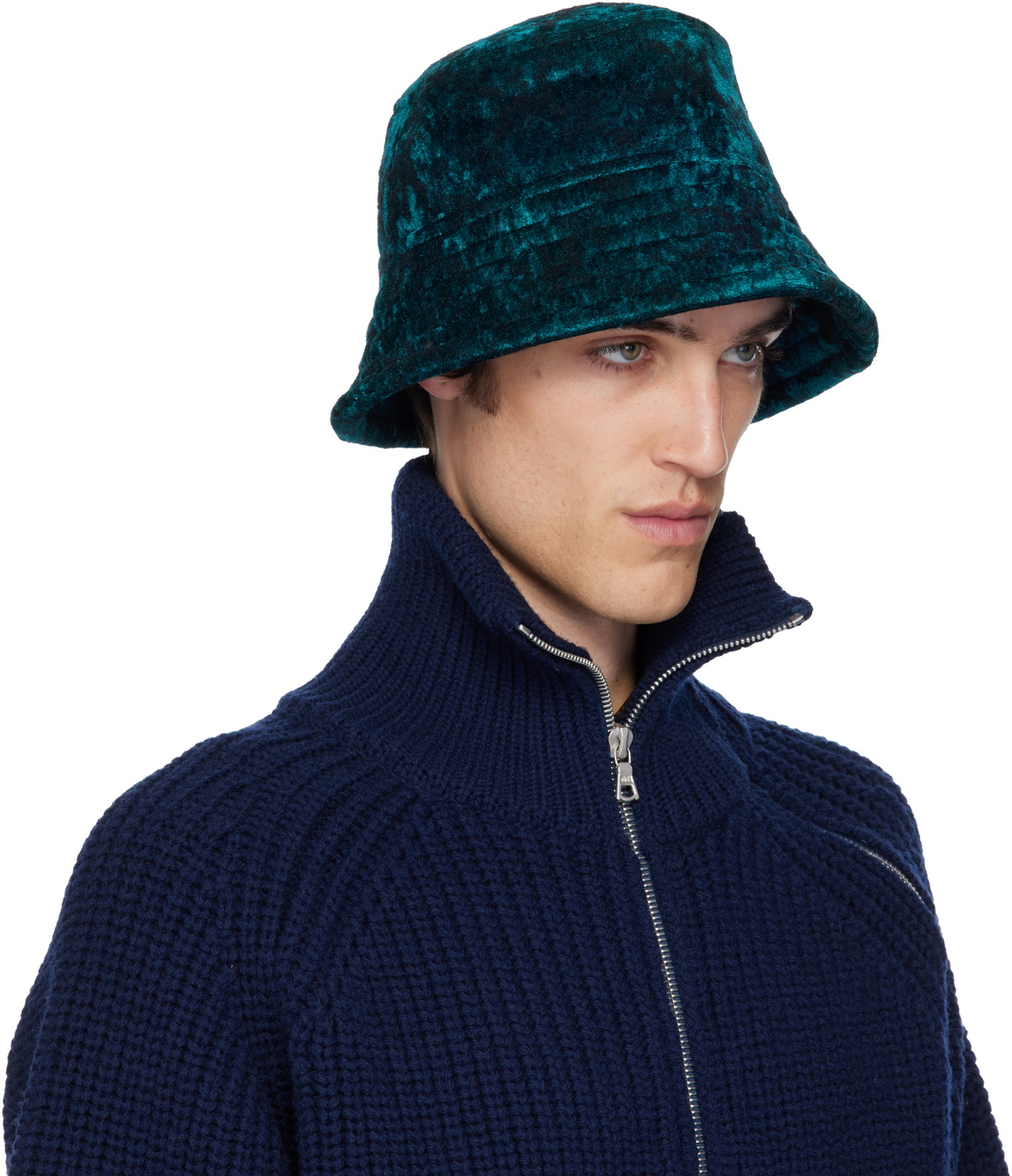 Dries Van Noten Black & Navy Velvet Bucket Hat Dries Van Noten