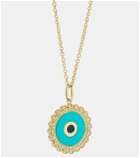 Sydney Evan Large Evil Eye 14kt gold chain necklace with diamonds and turquoise