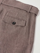 Oliver Spencer - Wilkins Tapered Belted Pinstriped Linen Suit Trousers - Brown