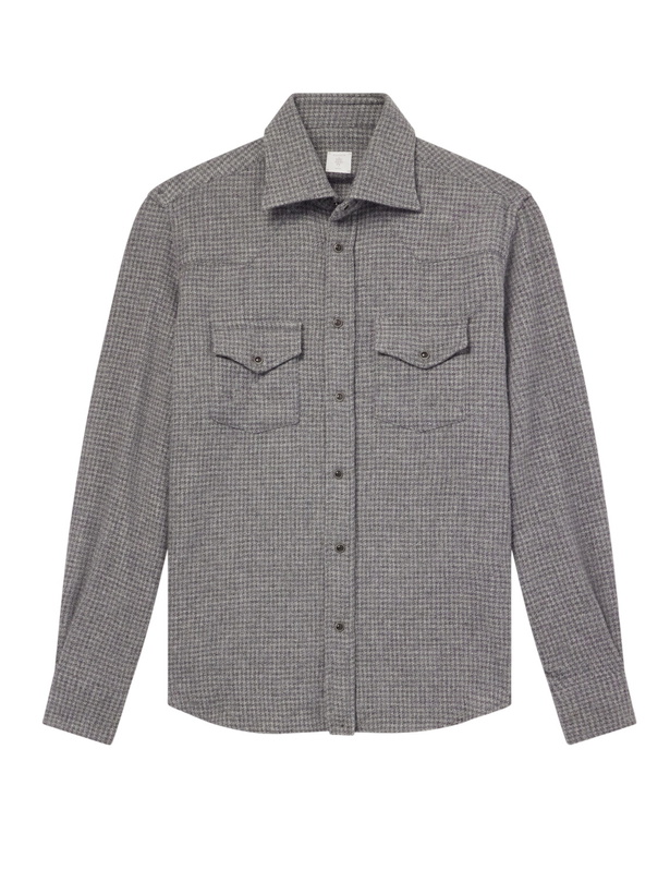 Photo: Eleventy - Texas Houndstooth Wool and Cashmere-Blend Shirt - Gray