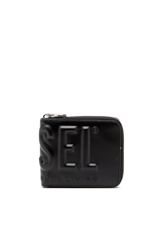 Photo: Diesel Leather zip wallet with embossed logo - Small Wallets Mens in Black
