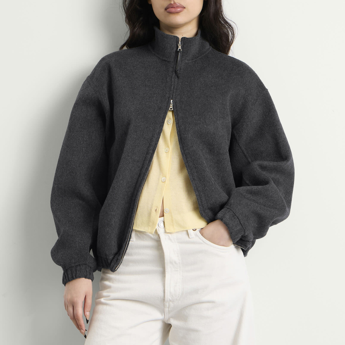 Nothing Written Women's Plaza Zip Blouson in Dark Gray