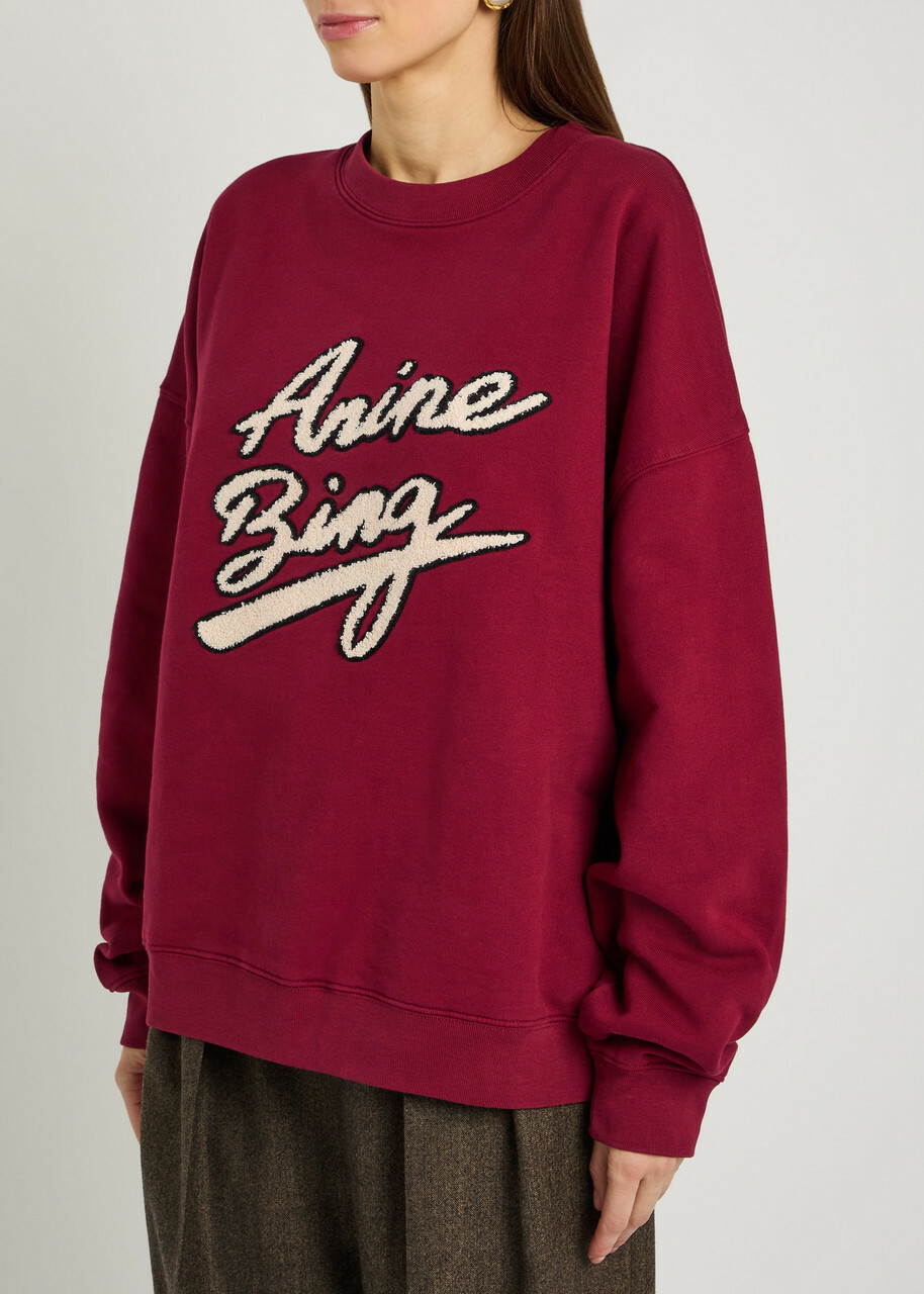 Anine Bing Miles Logo-appliquéd Cotton Sweatshirt Burgundy