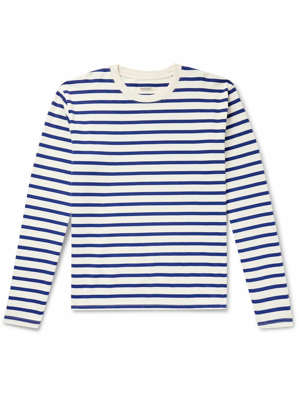 Photo: KAPITAL - Printed Striped Cotton-Jersey T-Shirt - Blue