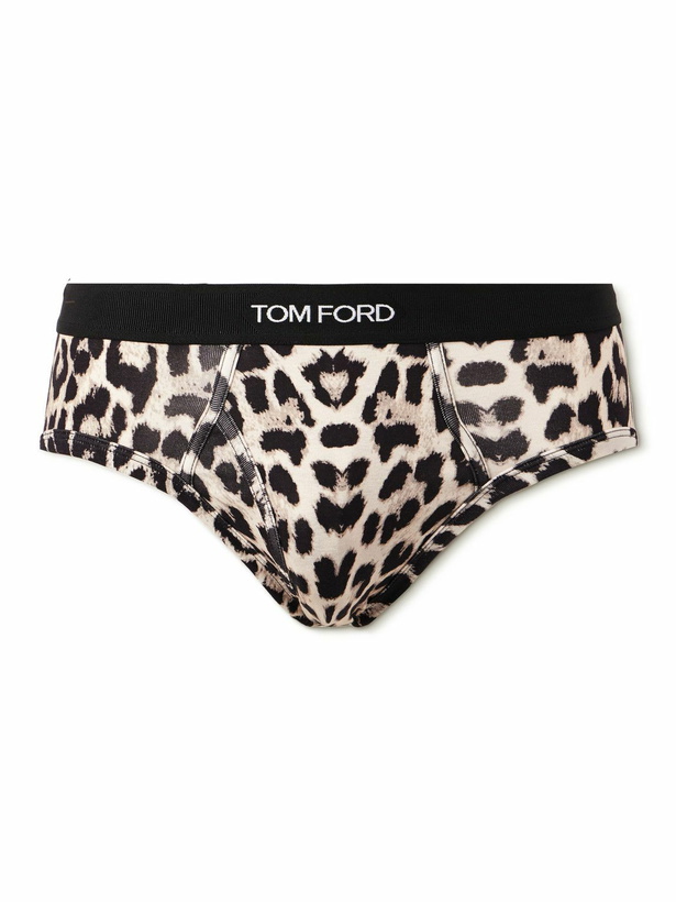 Photo: TOM FORD - Leopard-Print Stretch-Cotton Briefs - Brown