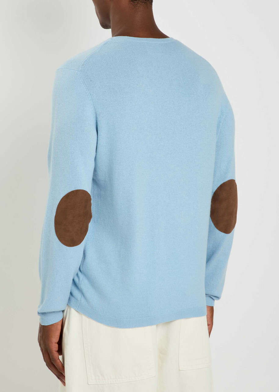 Allude Elbow Patch Cotton and Cashmere-blend Jumper Light Blue