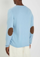 Allude Elbow Patch Cotton and Cashmere-blend Jumper Light Blue