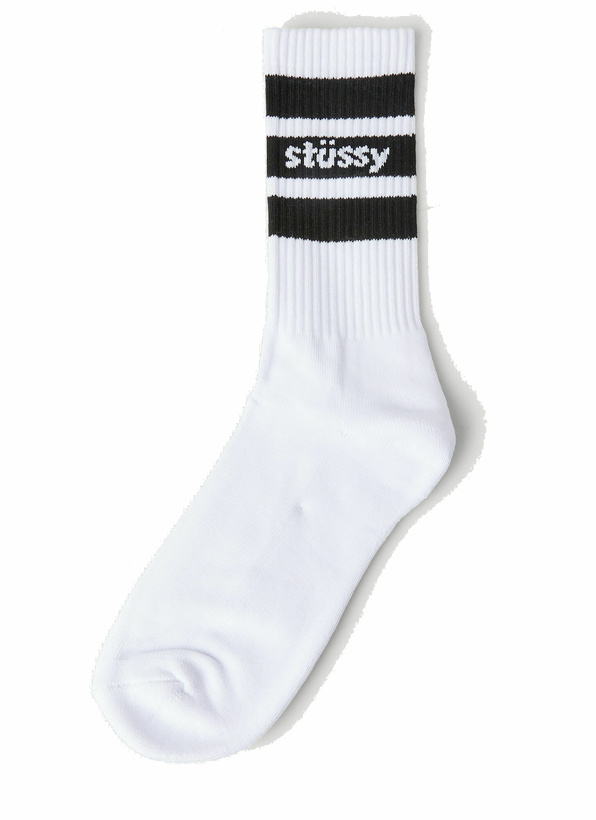 Photo: Stripe Crew Socks in White