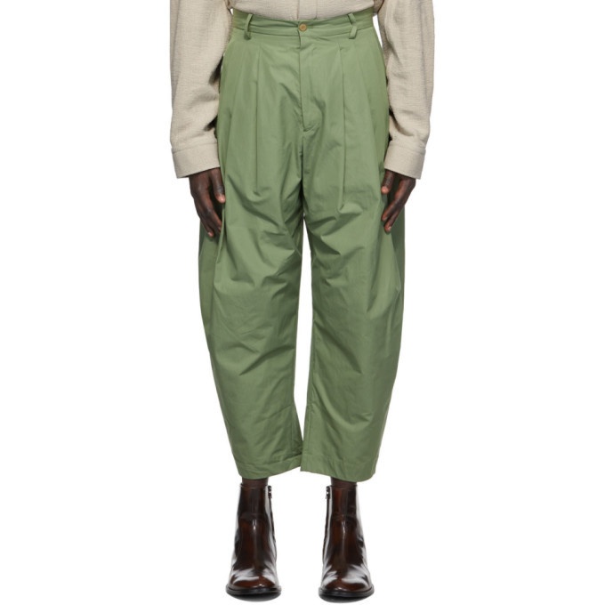 Photo: Hed Mayner Green Cotton 8 Pleat Trousers