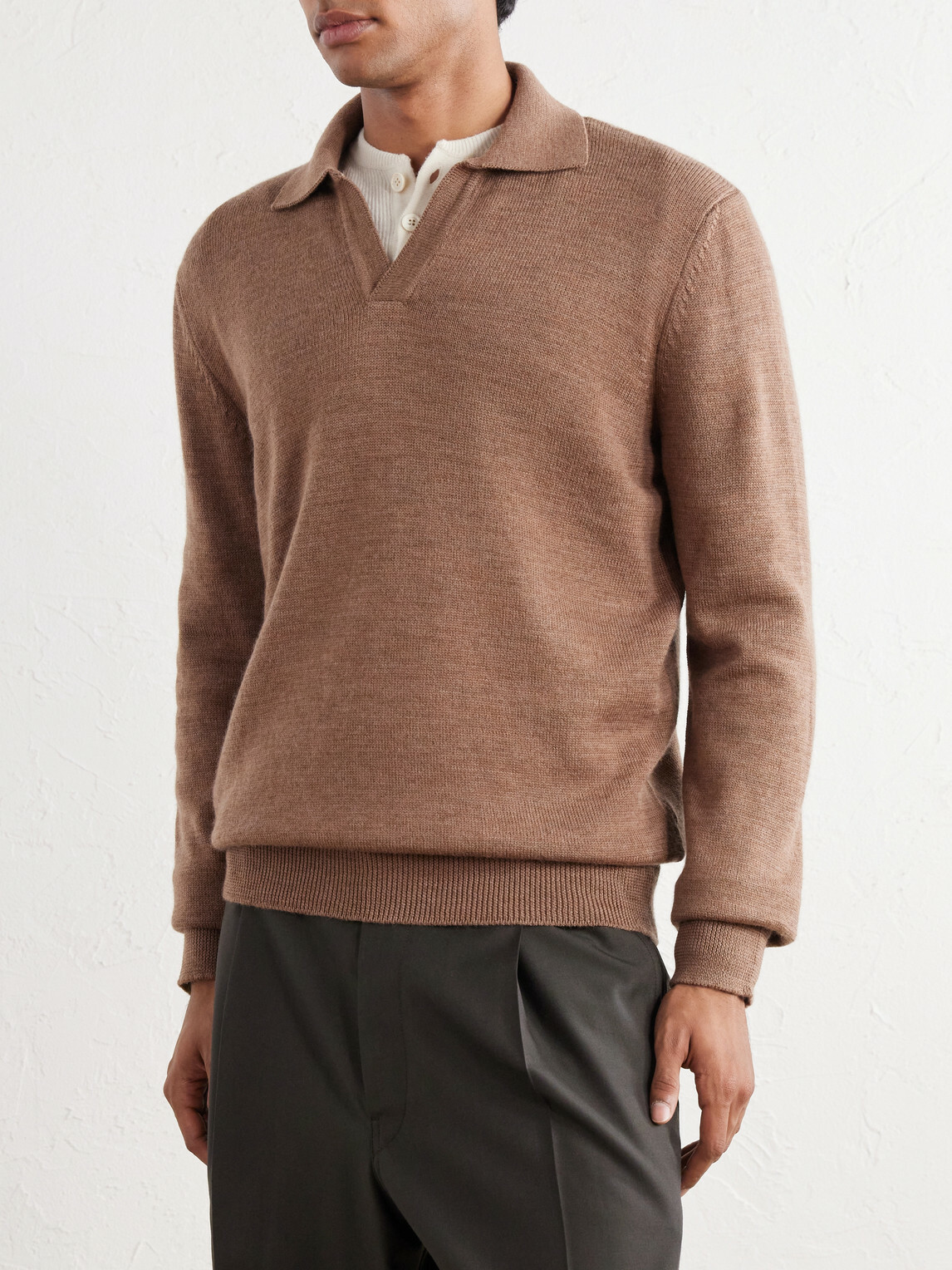 De Bonne Facture - Merino Wool Polo Sweater - Brown