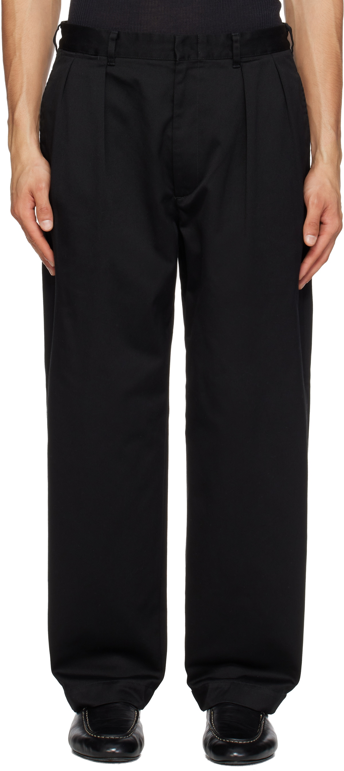 Black Double Pleated Chino Trousers by nanamica on Sale