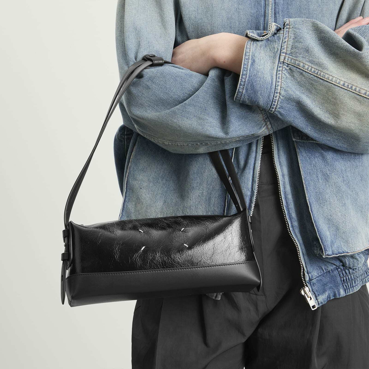 Maison Margiela Women's Small Baguette Bag in Black/Black 