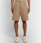 AMI - Pleated Cotton-Twill Bermuda Shorts - Brown